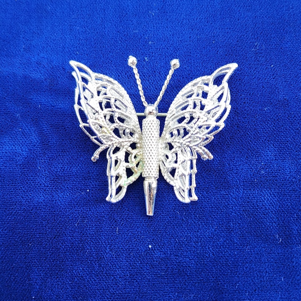 Monet Butterfly Brooch Pin Silver Tone Vintage Jewelry
